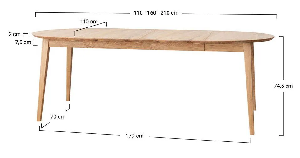 Tisch rund Erdre 10 ausziehbar von 110 cm bis 210 cm, aus Massivholz Eiche, Tischplattenverlängerung um 2 x 50 cm, in Eiche geölt, 110 x 110 cm