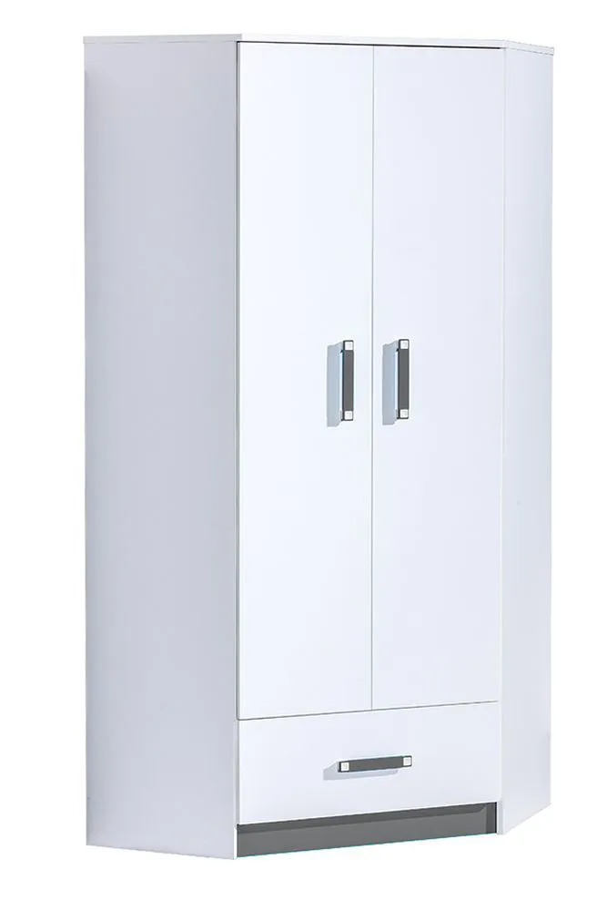 Kinderzimmer - Drehtürenschrank / Eckkleiderschrank Frank 02, Farbe: Weiß / Grau