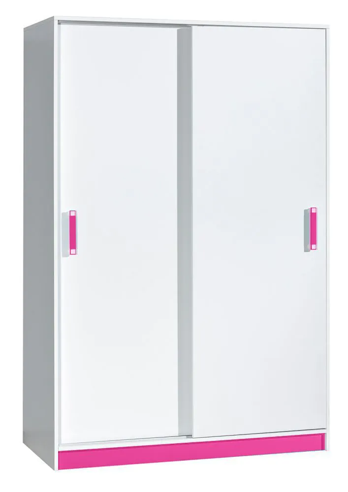 Kinderzimmer - Schiebetürenschrank / Kleiderschrank Frank 14, Farbe: Weiß / Rosa