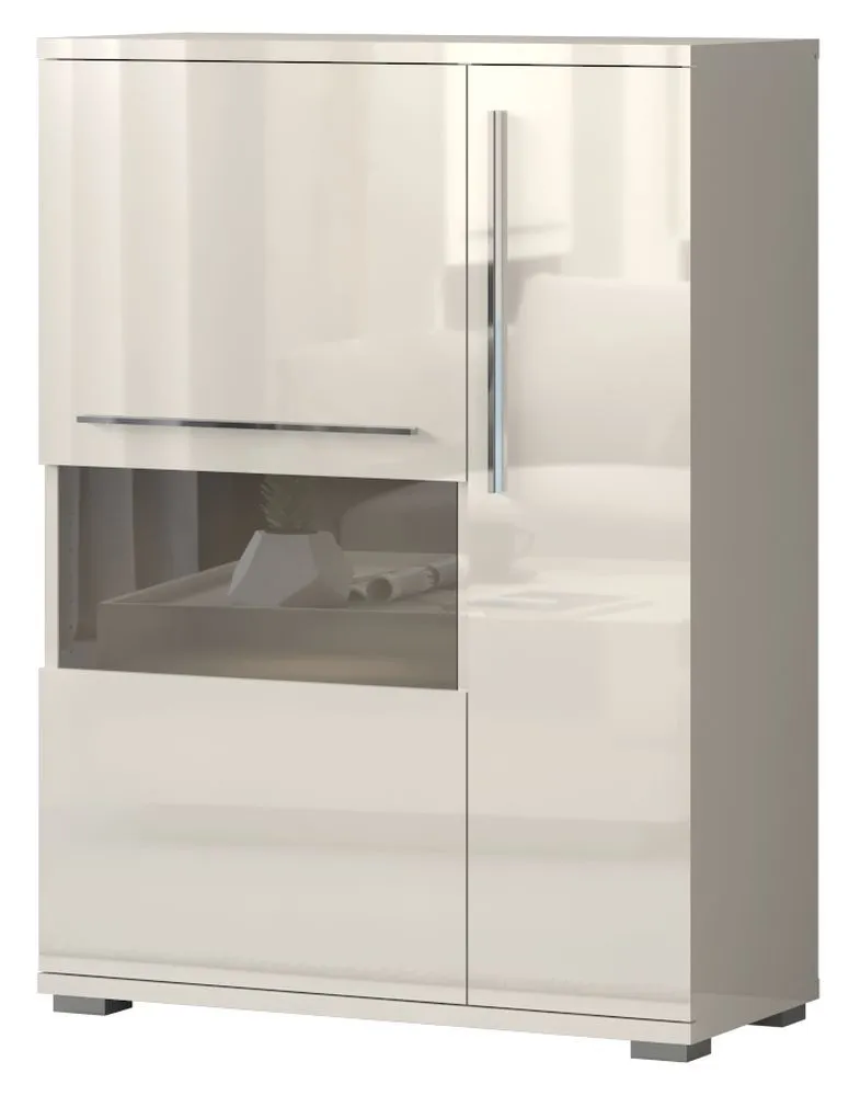 Vitrine Garim 15, Farbe: Beige Hochglanz