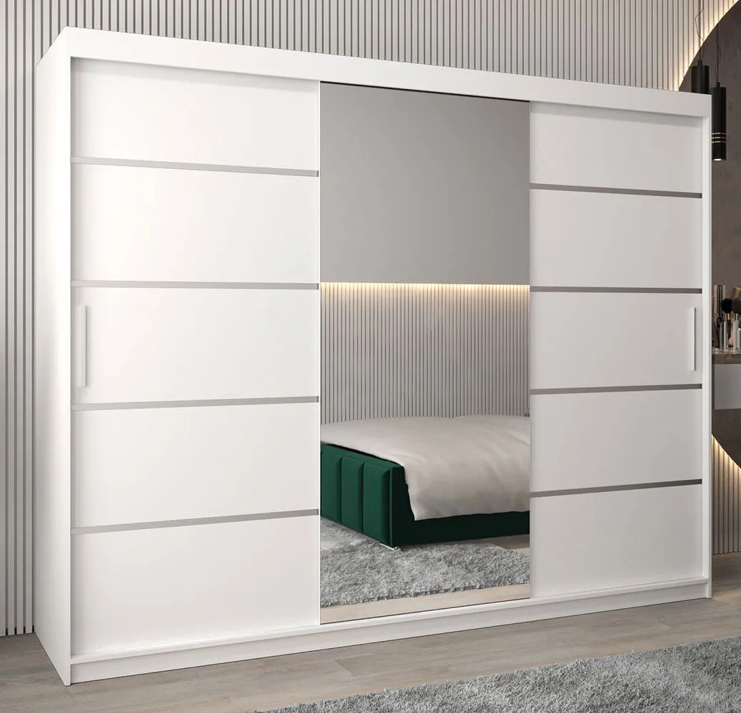 250 cm breiter Kleiderschrank mit 10 Fächern und 3 Türen