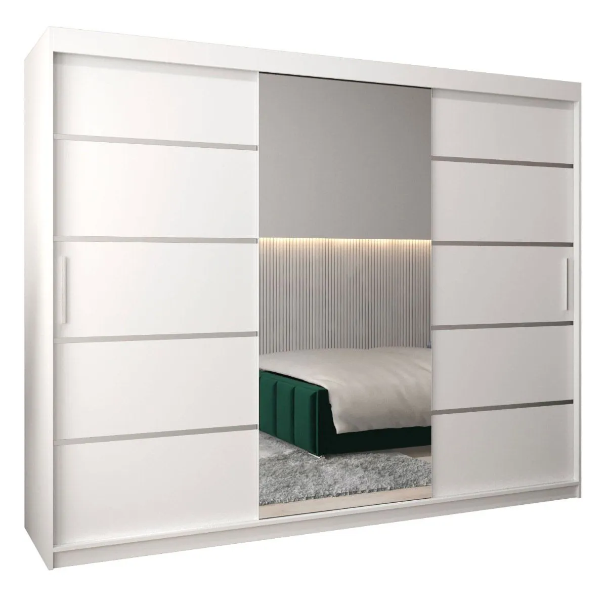 250 cm breiter Kleiderschrank mit 10 Fächern und 3 Türen