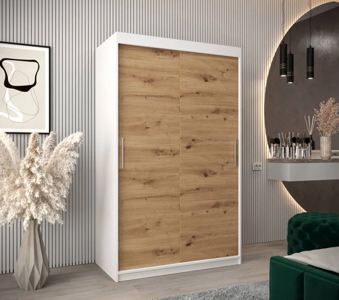 120 cm breiter Kleiderschrank mit 5 Fächern und 2 Türen