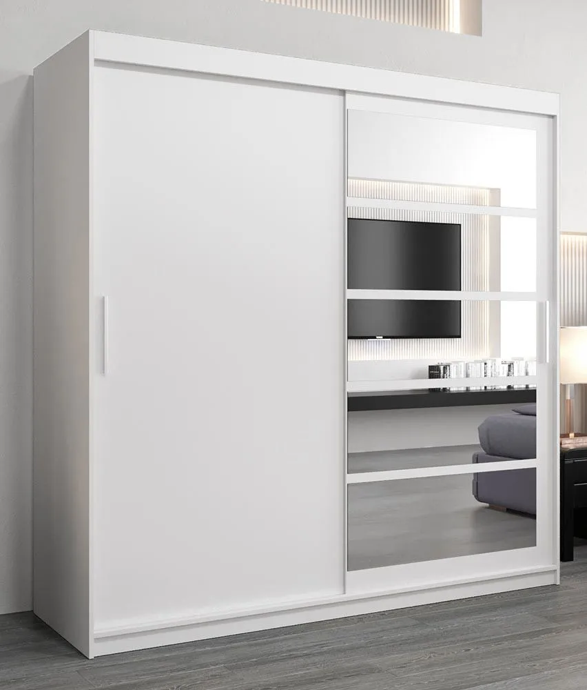 2 Meter breiter Kleiderschrank mit 2 Türen | Farbe: Weiß, Türen Anzahl 2, Höhe (cm) 200, Länge/Tiefe (cm) 200, Breite (cm) 62, Material Laminierte Spanplatte, Farbe Weiß, 2 Meter breiter Kleiderschrank mit 2 Türen