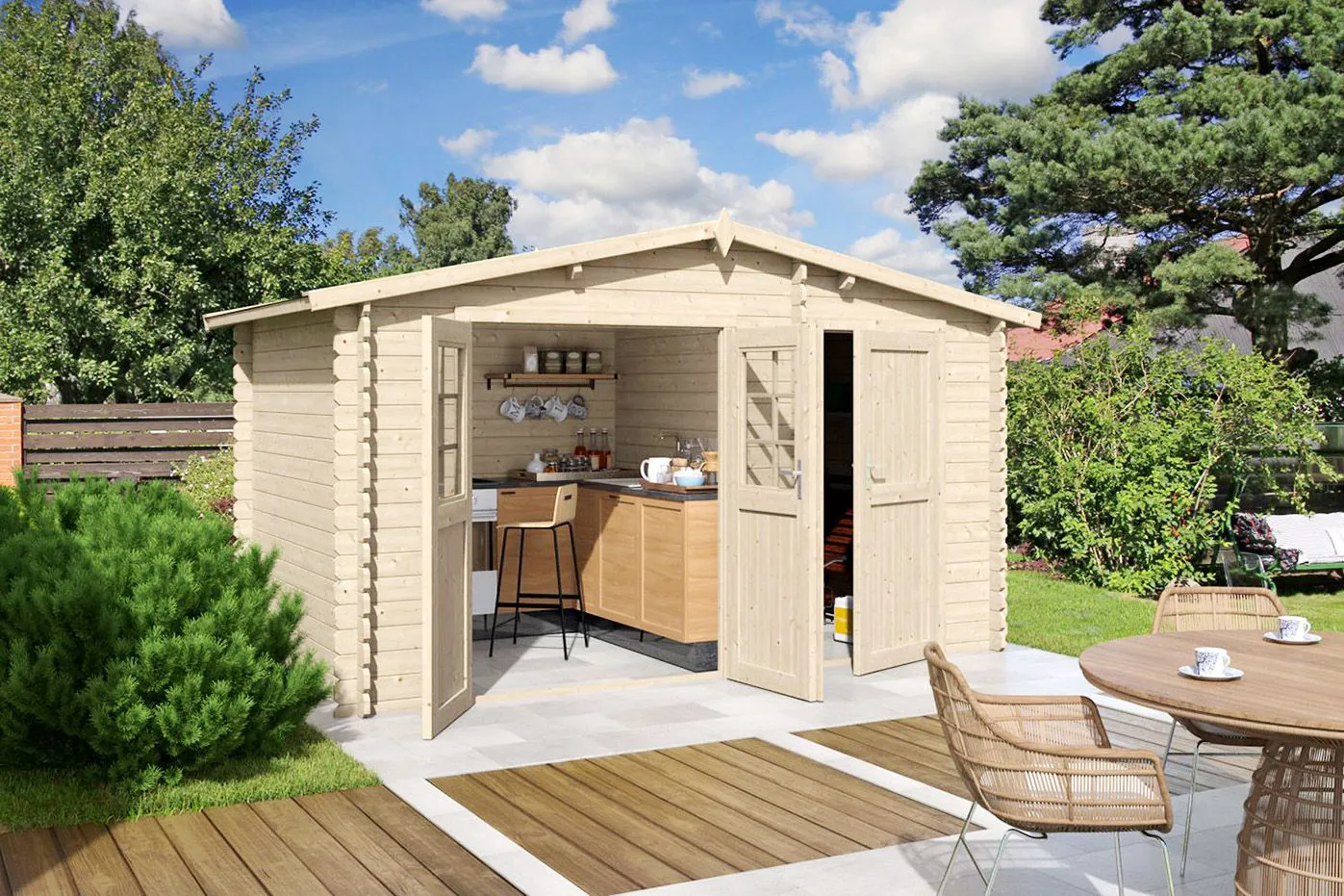 Holz-Gartenhaus 2,3 x 3,98 Meter (inkl. Dach) | Naturbelassen | Satteldach