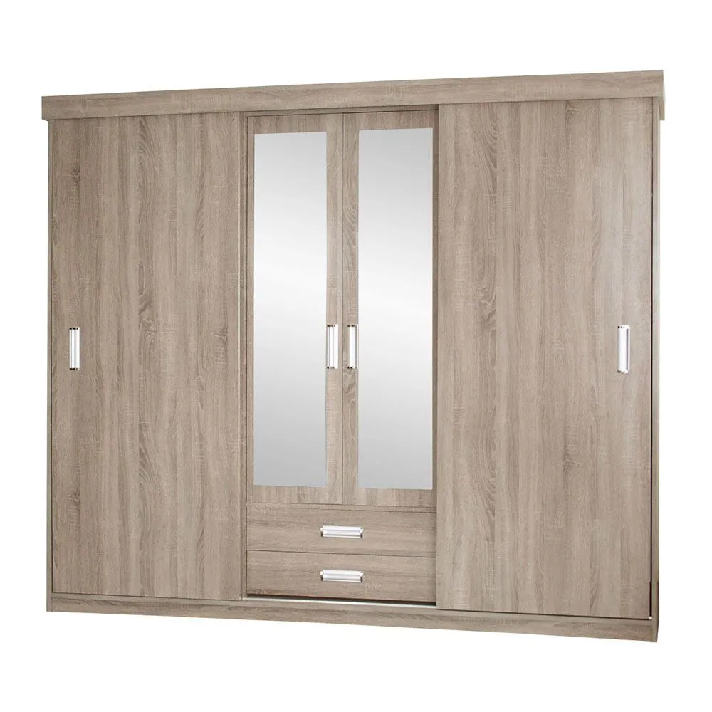 220 cm breiter Kleiderschrank mit 4 Türen, 5 Fächern und 2 Schubladen | Farbe: Sonoma Eiche