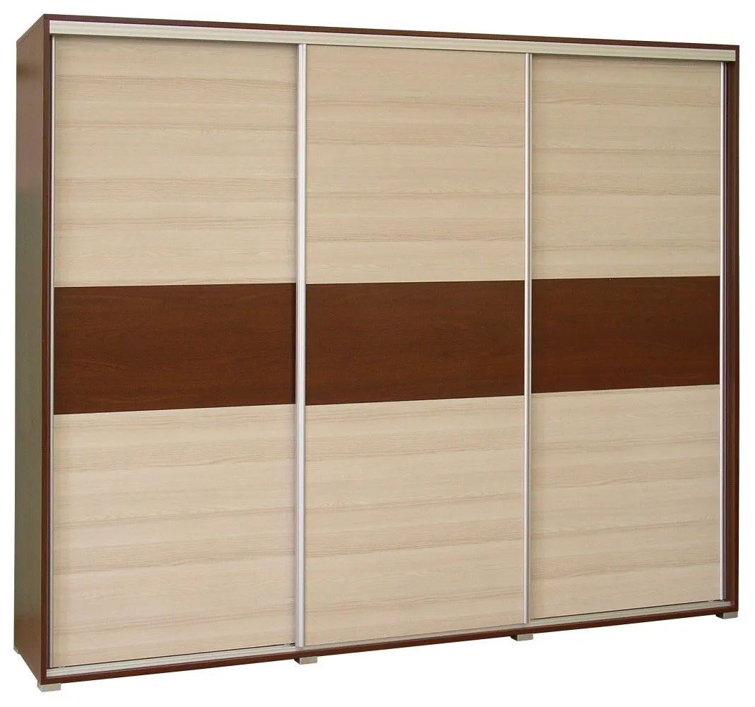 240 cm breiter Kleiderschrank mit 6 Fächern und 3 Türen | Farbe: Nuss, Türen Anzahl 3, Höhe (cm) 210, Länge/Tiefe (cm) 240, Breite (cm) 60, Material Holzfaserplatte, Farbe Nuss, 240 cm breiter Kleiderschrank mit 6 Fächern und 3 Türen