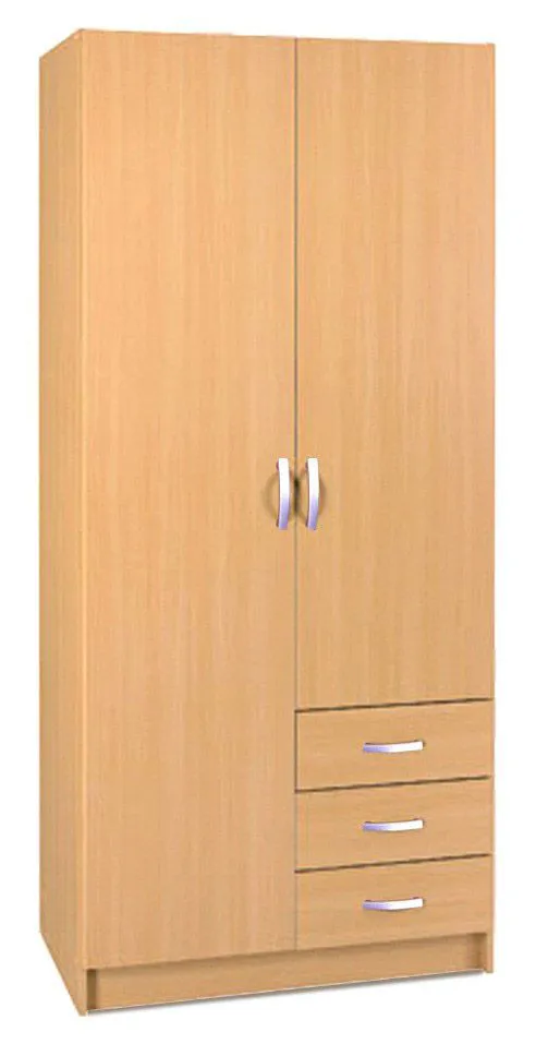Kleiderschrank | 2 Drehtüren | 3 Schubladen | 4 Fächer | mit Kleiderstange | 100 cm breit