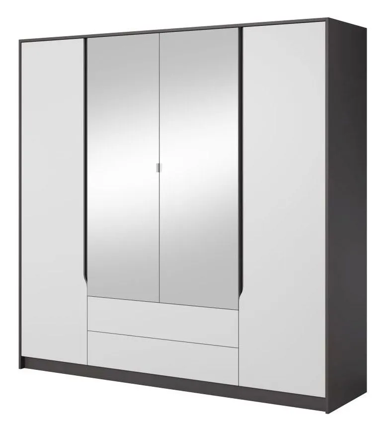 Kleiderschrank | 4 Drehtüren | 2 Schubladen | 8 Fächer | mit 2 Kleiderstangen | 200 cm breit