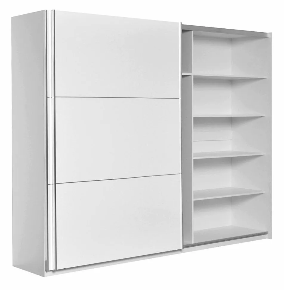 Kleiderschrank | 2 Schiebetüren | 3 Schubladen | 10 Fächer | mit 2 Kleiderstangen | 269 cm breit