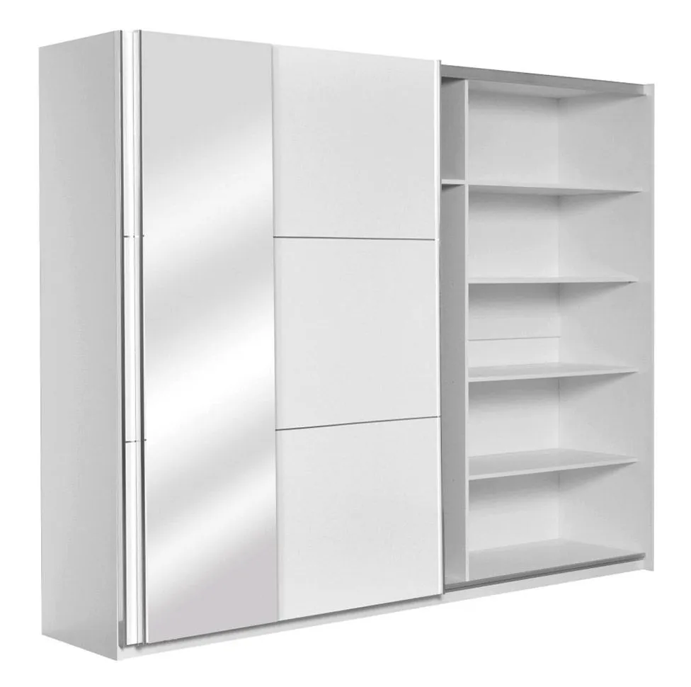 Großer Kleiderschrank | 2 Schiebetüren | 3 Schubladen | 10 Fächer | mit 2 Kleiderstangen | 269 cm breit