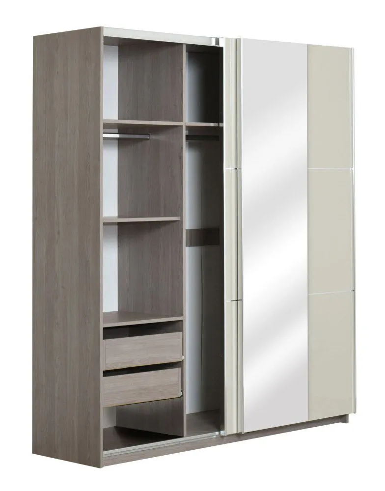 Kleiderschrank | 2 Schiebetüren | 2 Schubladen | 6 Fächer | mit 2 Kleiderstangen | 179 cm breit
