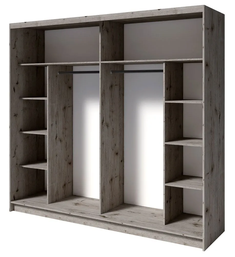 230 cm breiter Kleiderschrank mit 2 Türen | 10 Fächer | Farbe: Eiche, Türen Anzahl 2, Höhe (cm) 215, Länge/Tiefe (cm) 230, Breite (cm) 62, Material Holzwerkstoff, Farbe Eiche, 230 cm breiter Kleiderschrank mit 2 Türen | 10 Fächer