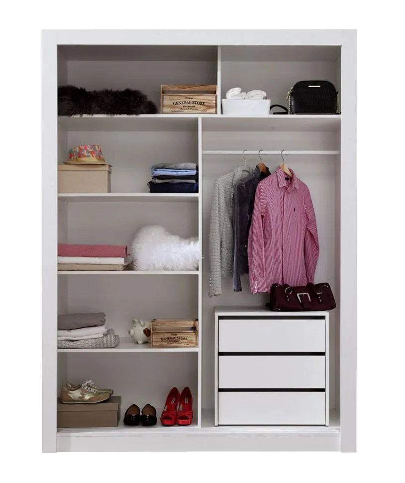 160 cm breiter Kleiderschrank mit 2 Türen | 6 Fächer | Farbe: Weiß, Türen Anzahl 2, Höhe (cm) 215, Länge/Tiefe (cm) 160, Breite (cm) 60, Material Holzwerkstoff, Farbe Weiß, 160 cm breiter Kleiderschrank mit 2 Türen | 6 Fächer
