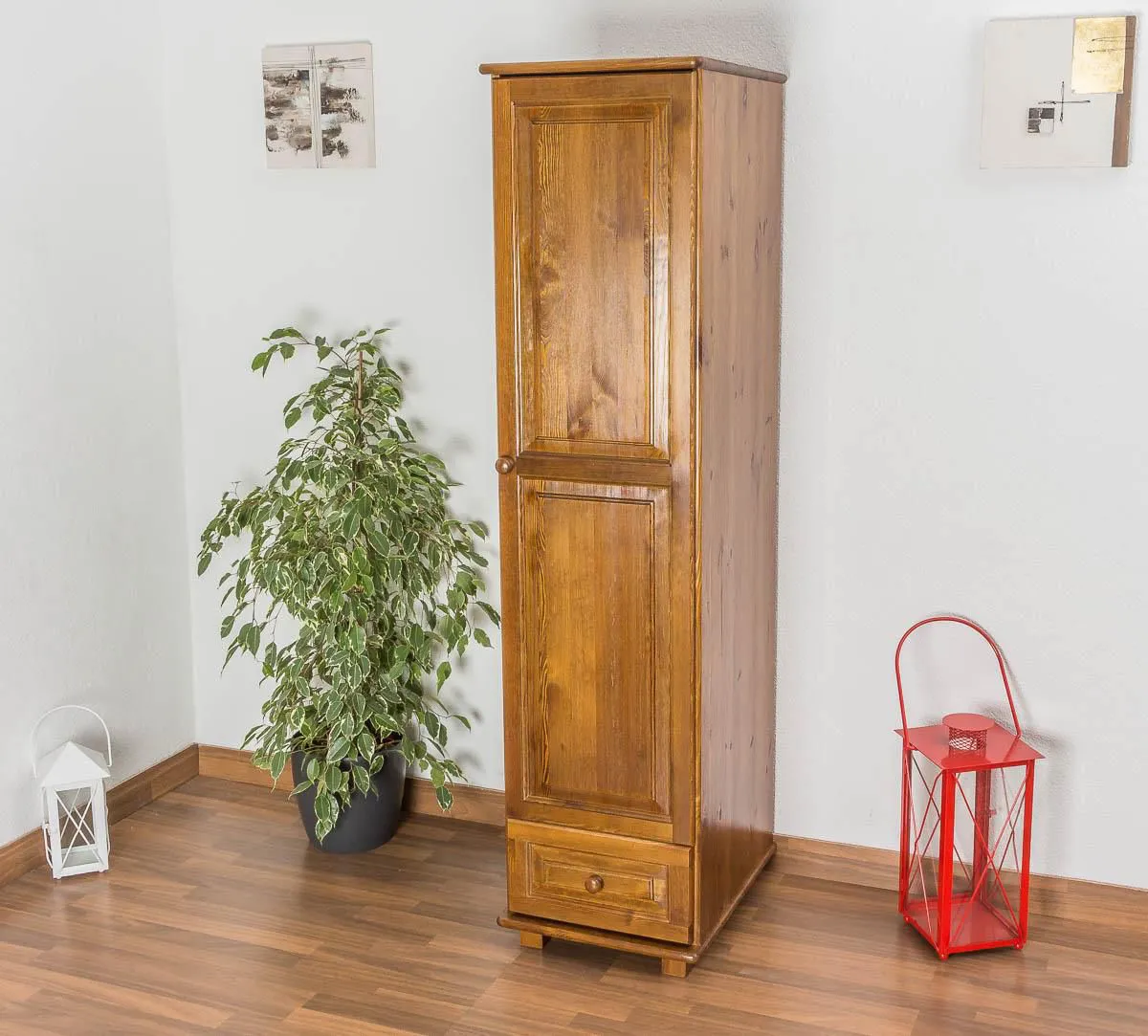 Garderobenschrank schmal, Türen Anzahl 1, Höhe (cm) 190, Länge/Tiefe (cm) 47, Breite (cm) 60, Massivholz, Material Kiefer massiv, Garderobenschrank schmal