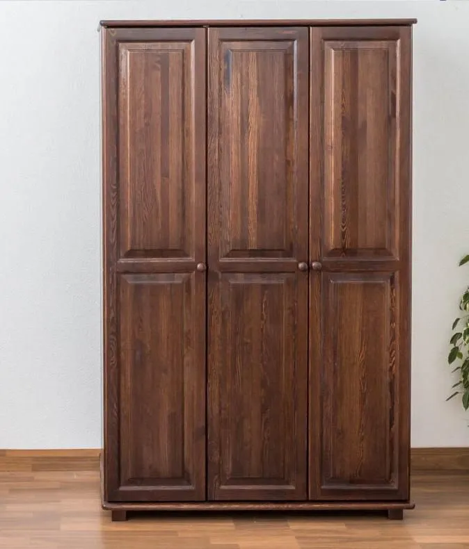 Holzschrank Kleiderschrank Schlafzimmerschrank, Farbe: Nuss 190x120x60 cm, Türen Anzahl 3, Höhe (cm) 190, Länge/Tiefe (cm) 120, Breite (cm) 60, Massivholz, Material Kiefer massiv, Holzschrank Kleiderschrank Schlafzimmerschrank, Farbe: Nuss 190x120x60 cm