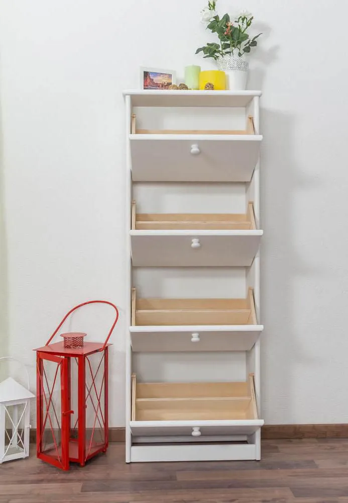 Schuhschrank Schuhkommode Holz massiv, Farbe: Weiß 150x58x29 cm, für Garderobe, Vorzimmer, Flur, Höhe (cm) 150, Länge/Tiefe (cm) 58, Breite (cm) 29, Massivholz, Material Kiefer massiv, Farbe Weiß, Schuhschrank Schuhkommode Holz massiv, Farbe