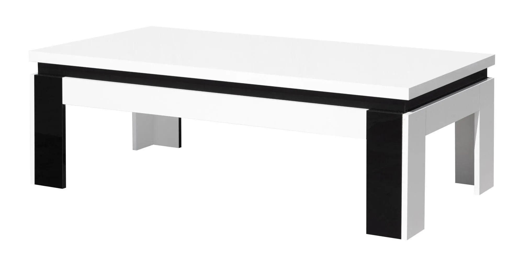 Couchtisch Loungetisch Farbe: Weiß / Schwarz 42x125x65 cm, Wohnzimmertisch Beistelltisch Clubtisch, Höhe (cm) 42, Länge/Tiefe (cm) 125, Breite (cm) 65, Material Holzwerkstoff, Farbe Weiß / Schwarz, Livadia, Couchtisch Loungetisch Farbe: Weiß
