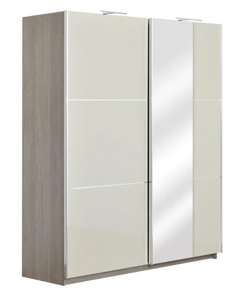 Kleiderschrank beige hochglanz, Türen Anzahl 2, Höhe (cm) 222, Länge/Tiefe (cm) 179, Breite (cm) 64, Material Holzwerkstoff, Farbe Eiche, Kleiderschrank beige hochglanz