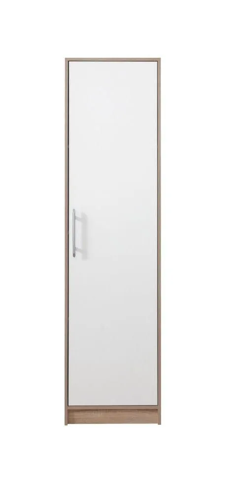 Schrank schmal, Farbe: Weiß / Eiche