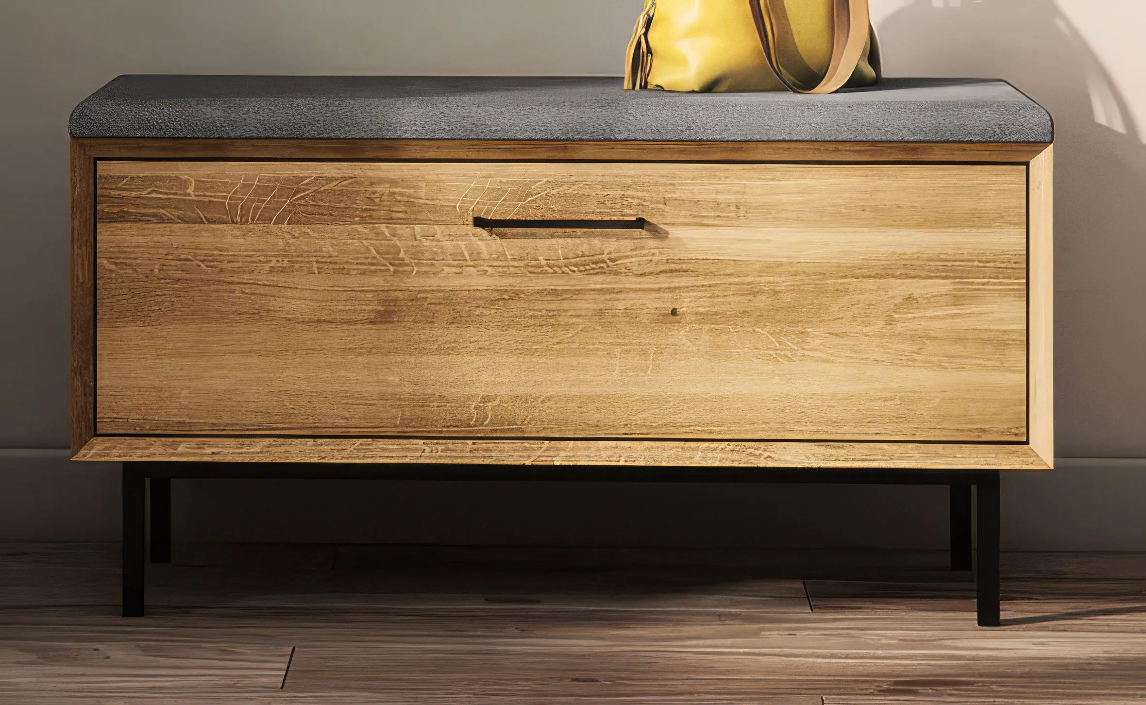 Sitzbank mit Stauraum / Schuhschrank Kumeu 58 Wildeiche massiv geölt
