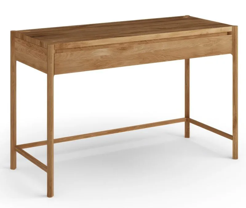 Schminktisch | 1 Schublade | Soft Close System | Massivholz | Eichenholz geölt | Farbe: Eiche | 123 x 48 x 82 cm | Seille 19 | gefräster Griff