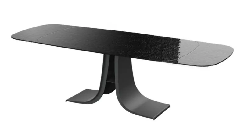 Großer ausziehbarer Tisch mit schwarzer Glastischplatte Salale 01, Farbe: Schwarz, Maße: 180-260 x 95 cm (L x B), abgerundete Ecken, für Esszimmer