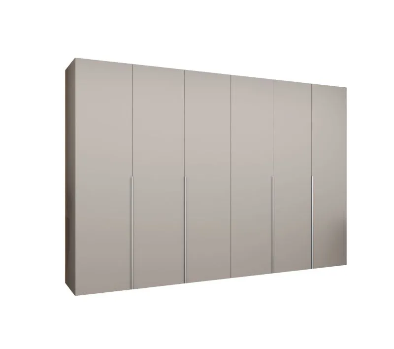Drehtürenschrank mit Soft-Close-Funktion Eiger 54, Farbe: Kaschmir, 3 Meter breit, vier Kleiderstangen, Kleiderschrank, Griffe: Kaschmir, vier Fächer
