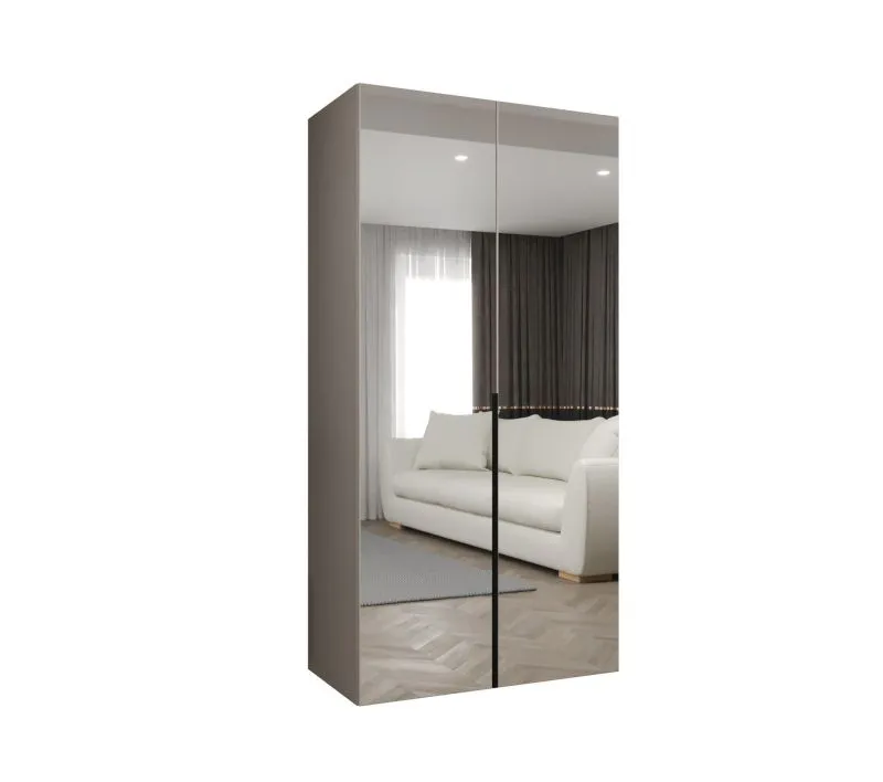 Drehtürenschrank / Kleiderschrank mit einer Kleiderstange Eiger 119, Farbe: Kaschmir, ein Fach, 1 Meter breit, Soft-Close-Funktion, Griffe: Schwarz