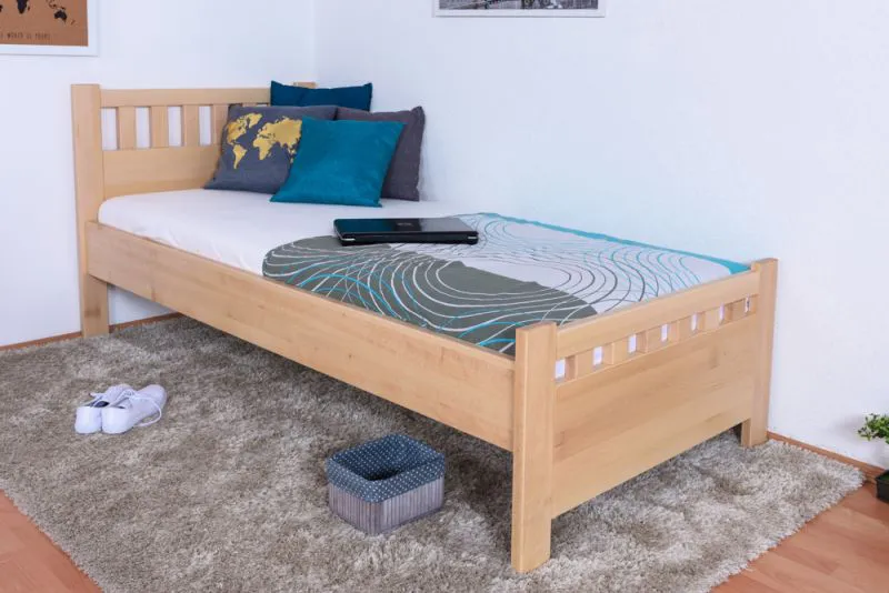 Einzelbett / Gästebett Buche massiv Vollholz natur 109, inkl. Lattenrost - Abmessung 90 x 200 cm