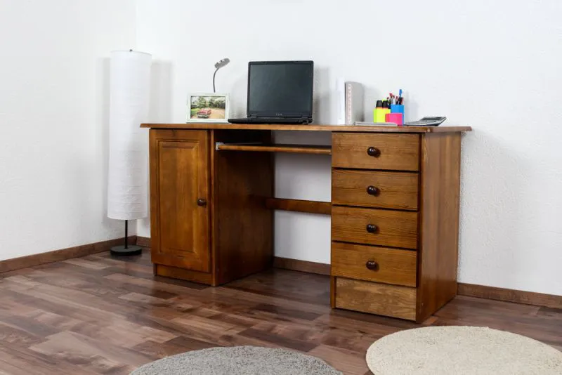 Schreibtisch Kiefer massiv Vollholz Eichefarben 003 - Abmessung 74 x 136 x 55 (H x B x T)