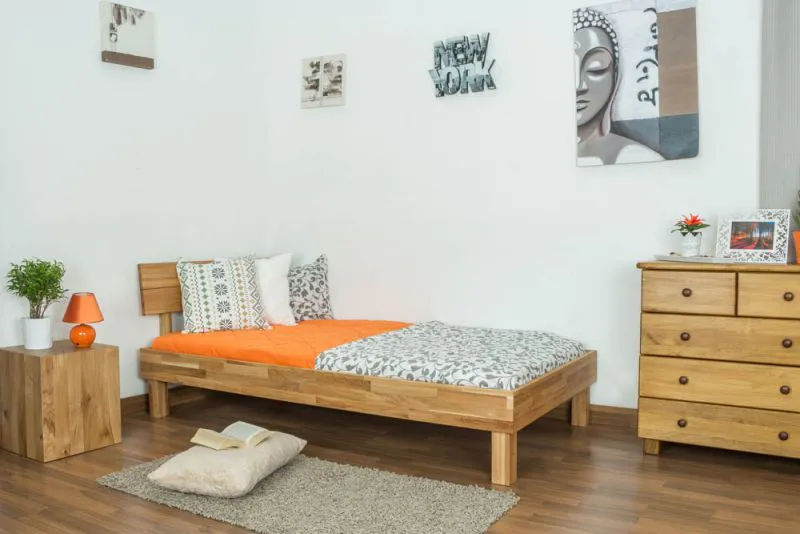 Schlichtes Futonbett / Jugendbett Wooden Nature 01, Eiche massiv geölt, Matratzenmaß: 90 x 200 cm, sehr gute Stabilität, hochwertige Verarbeitung