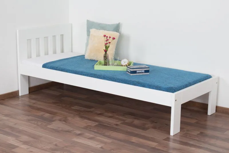 Einzelbett / Gästebett Kiefer massiv Vollholz weiß 76, inkl. Lattenrost - 80 x 200 cm (B x L)