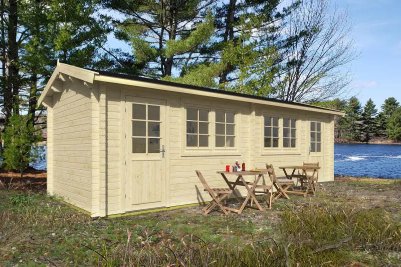 Gartenhaus mit Fenster und Tür aus Isolierglas, aus nordischen Fichtenholz, 70 mm Blockbohlenhaus, Grundfläche: 21,75 m², Außenmaße: 300 x 725 cm, Satteldach
