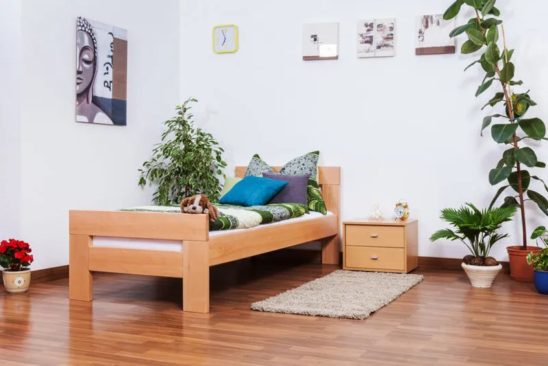 Bettrahmen für Kinder / Kinderbett 90 x 200 cm | Massivholz: Buche | Natur Lackiert | besonders hohe Qualität Abbildung