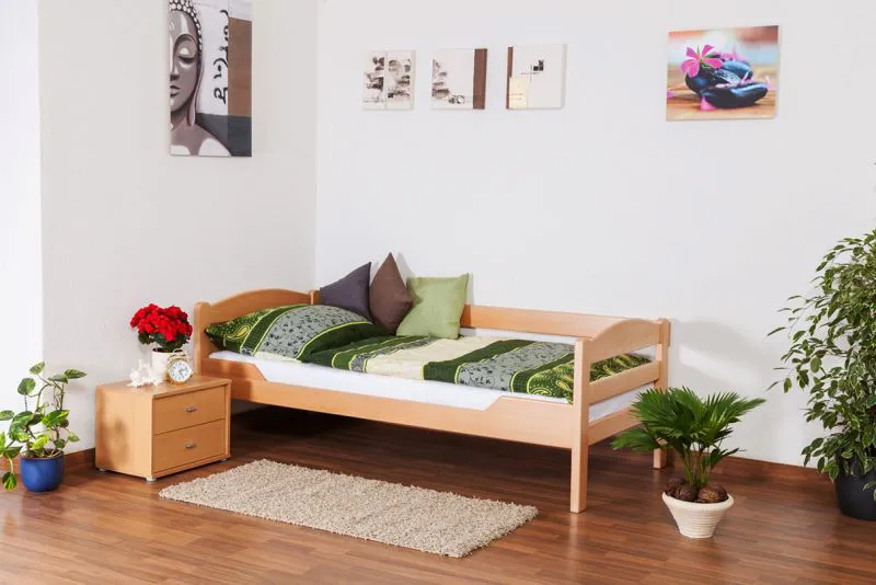 Bettrahmen für Kinder / Kinderbett 90 x 200 cm | Massivholz: Buche | Natur Lackiert | besonders hohe Qualität Abbildung