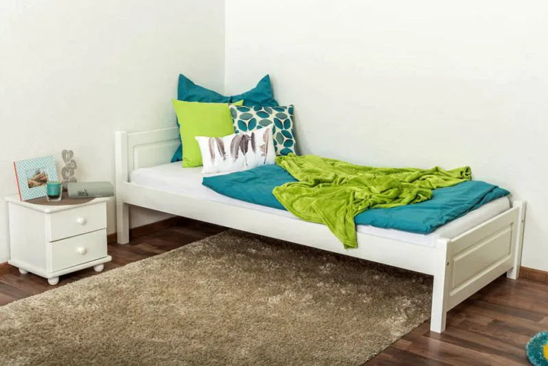 Bettrahmen für Kinder / Kinderbett 90 x 200 cm | Massivholz: Kiefer | Weiß Lackiert Abbildung