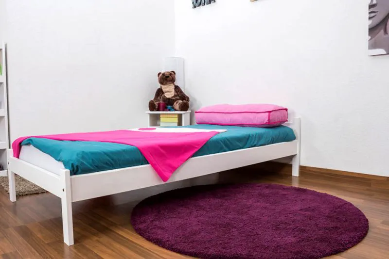 Bettrahmen für Kinder / Kinderbett 90 x 200 cm | Massivholz: Kiefer | Weiß Lackiert | inkl. Rollrost Abbildung