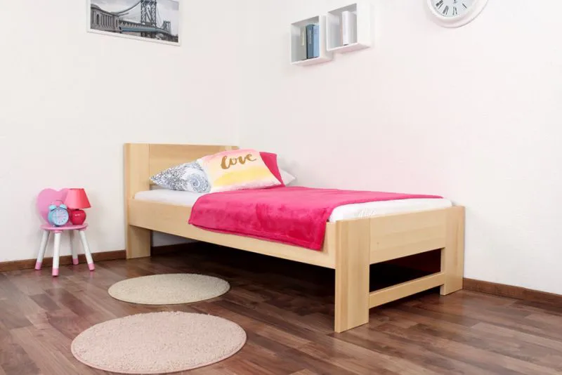 Bettrahmen für Kinder / Kinderbett 90 x 200 cm | Massivholz: Buche | Natur Lackiert Abbildung
