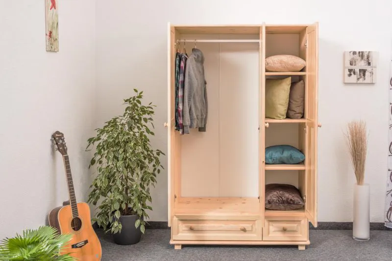 Massivholz Schlafzimmerschrank Kiefer, Farbe: Natur 190x133x60 cm Abbildung