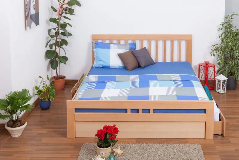 Bett Buche massiv 180 x 200 cm Natur Abbildung