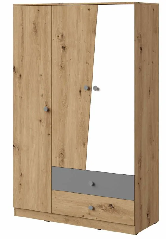 Drehtürenschrank / Kleiderschrank Sirte 03, Farbe: Eiche / Weiß / Grau matt - Abmessungen: 190 x 120 x 50 cm (H x B x T)