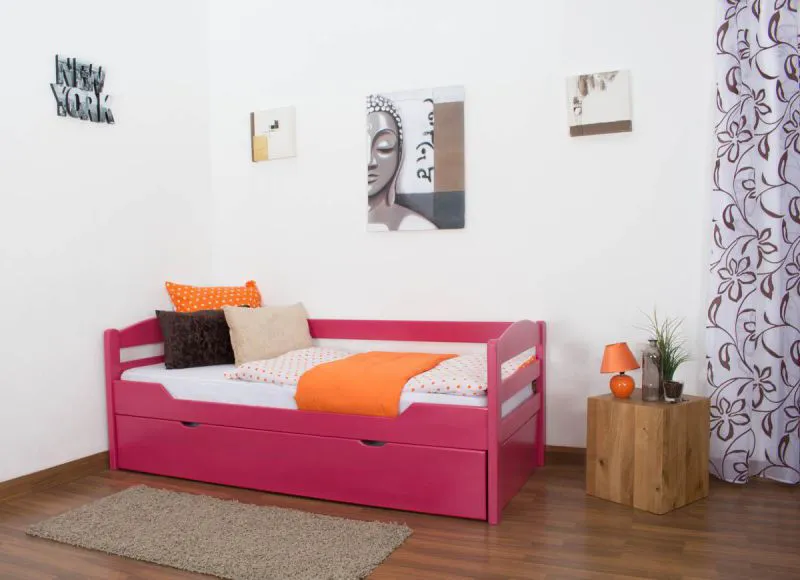 Bett mit Schubladen Buche 90 x 200 cm Rosa Abbildung