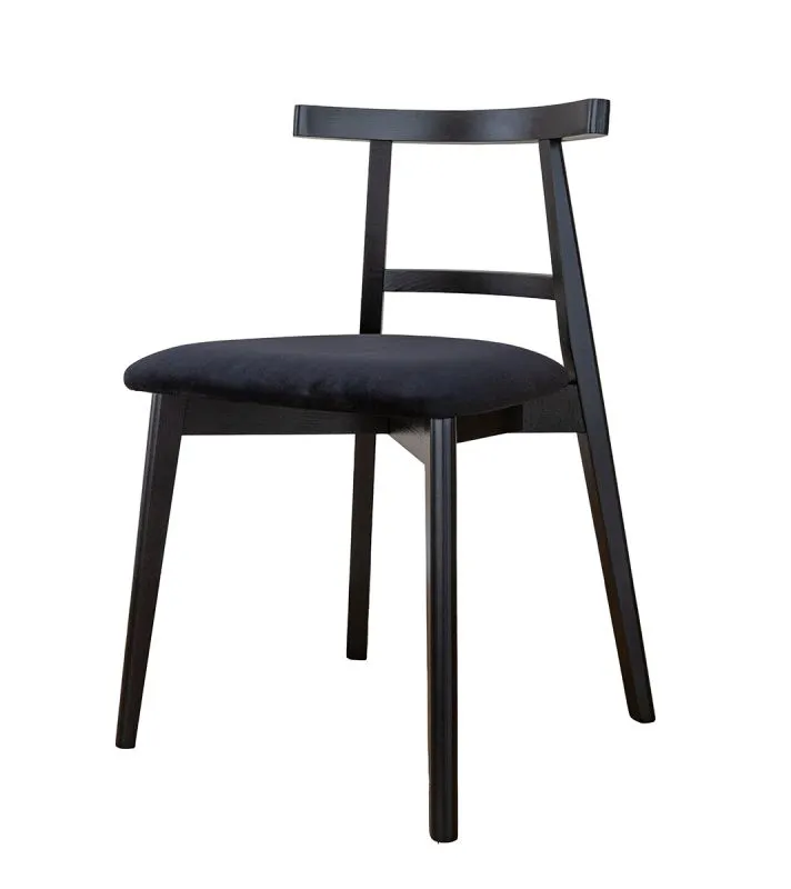 Schlichter Holzstuhl Doustre 04, Farbe: Schwarz, aus massiven Buchenholz, Maße: 75,5 x 48 x 45 cm, zeitlos und vielseitig, bequeme gepolstert