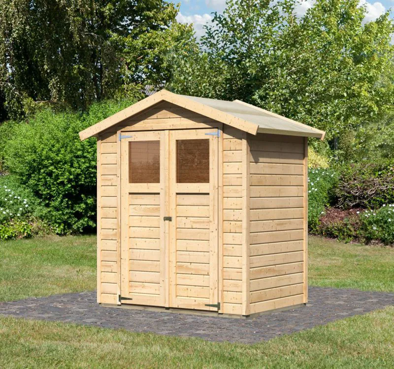 Kleines Gartenhaus mit Satteldach & Doppelflügeltür, Farbe: Natur, Grundfläche: 2,2 m²