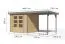 Holz Gartenhaus Anbaudach 2,35 m, nordische Fichte naturbelassen/graualuminium, Trapezblechdach 2,38 × 2,13 m, Zylinderschloss mit Doppelflügeltür