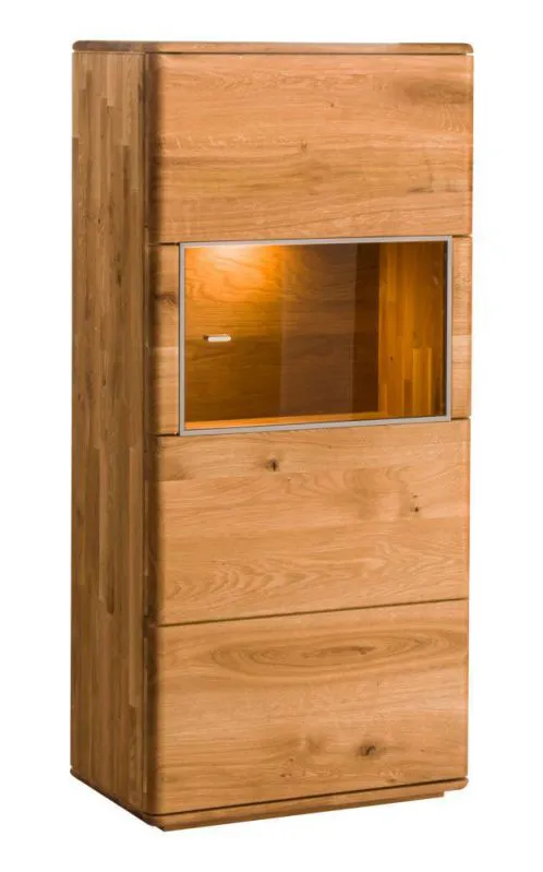 Vitrine Lencois 27, Farbe: Natur, Eiche massiv geölt und gebürstet, Türanschlag rechts – Abmessungen: 136 x 62 x 39 cm (H x B x T)
