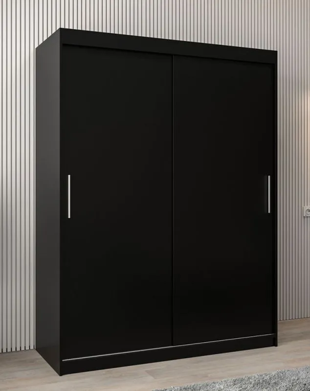 Schiebetürenschrank / Kleiderschrank Bisaurin 3A, Farbe: Schwarz - Abmessungen: 200 x 150 x 62 cm ( H x B x T)