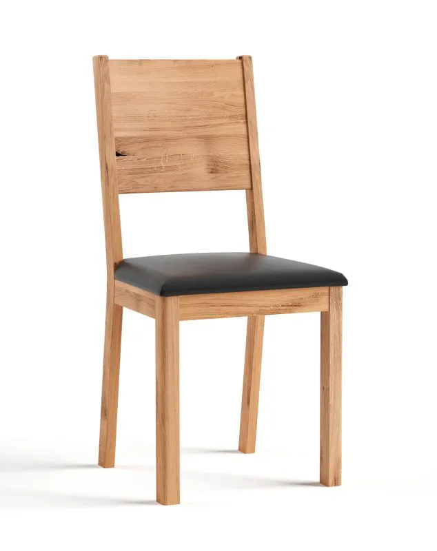 Holzstuhl mit Sitzpolsterung Nievre 02, schwarze Sitzpolsterung, Massivholz Eiche, minimalistisch, bequeme gepolstert, Maße: 90 x 41 x 41 cm