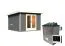Saunahaus "Anni 1" SET A mit Ofen 9 kW, Farbe: Terragrau - 309 x 309 cm (B x T), Grundfläche: 9,3 m²